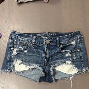 American Eagle Outfitters Dark Blue Ripped Jean Shorts